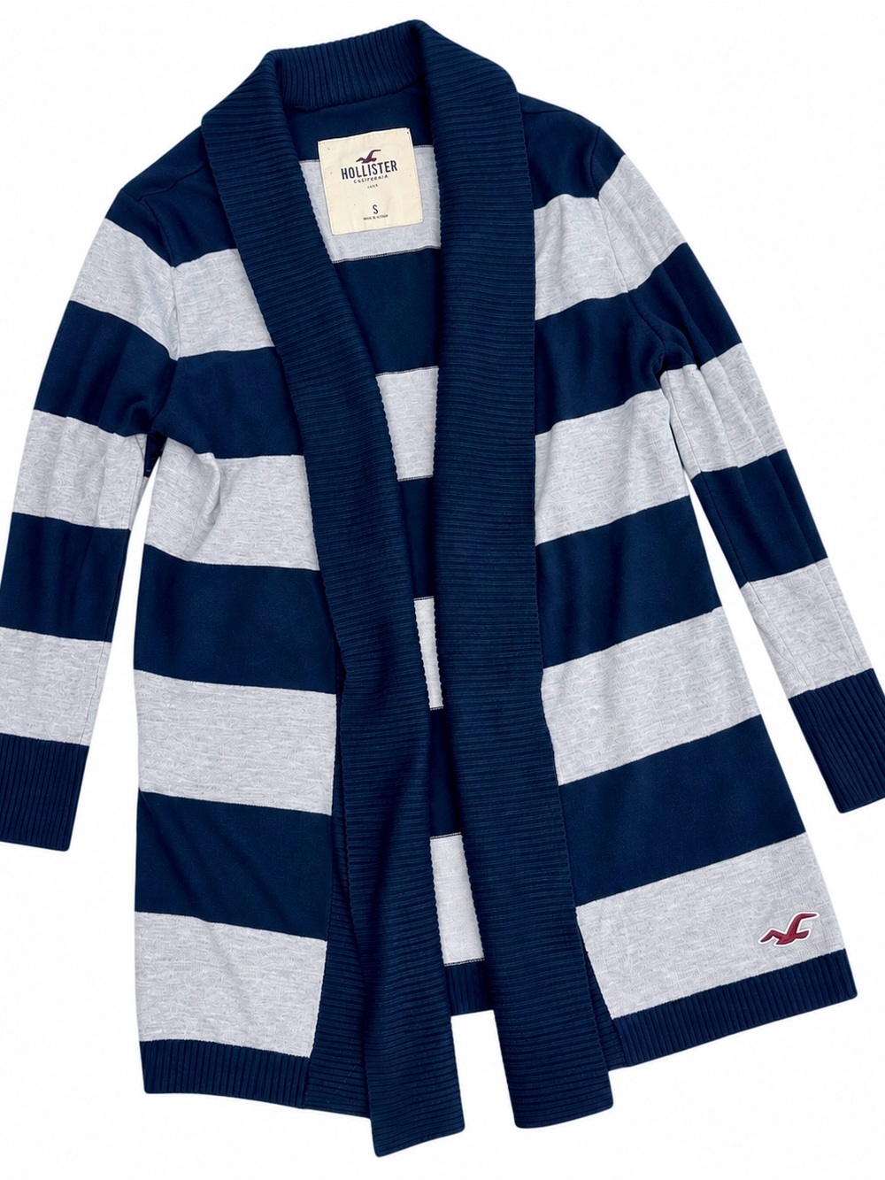 Hollister Navy & Light Gray Striped Shawl-Collar Cardigan